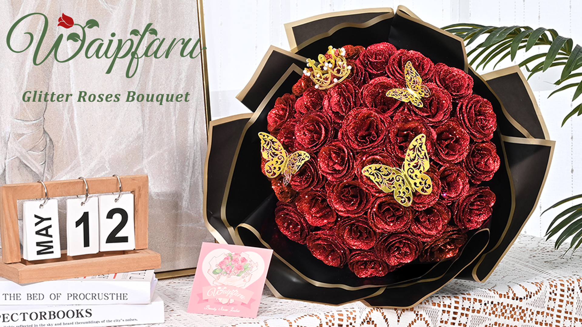 Amazon.com: Waipfaru Pink Glitter Roses Bouquet, DIY Fake