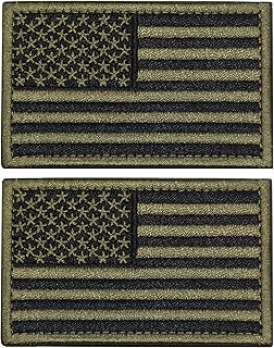 U-LIAN 2 PCS USA Flag Patch Tactical Morale Patch Embroidered American Flag Patch Hook Loop Fastener Backing Emblem,Army Green