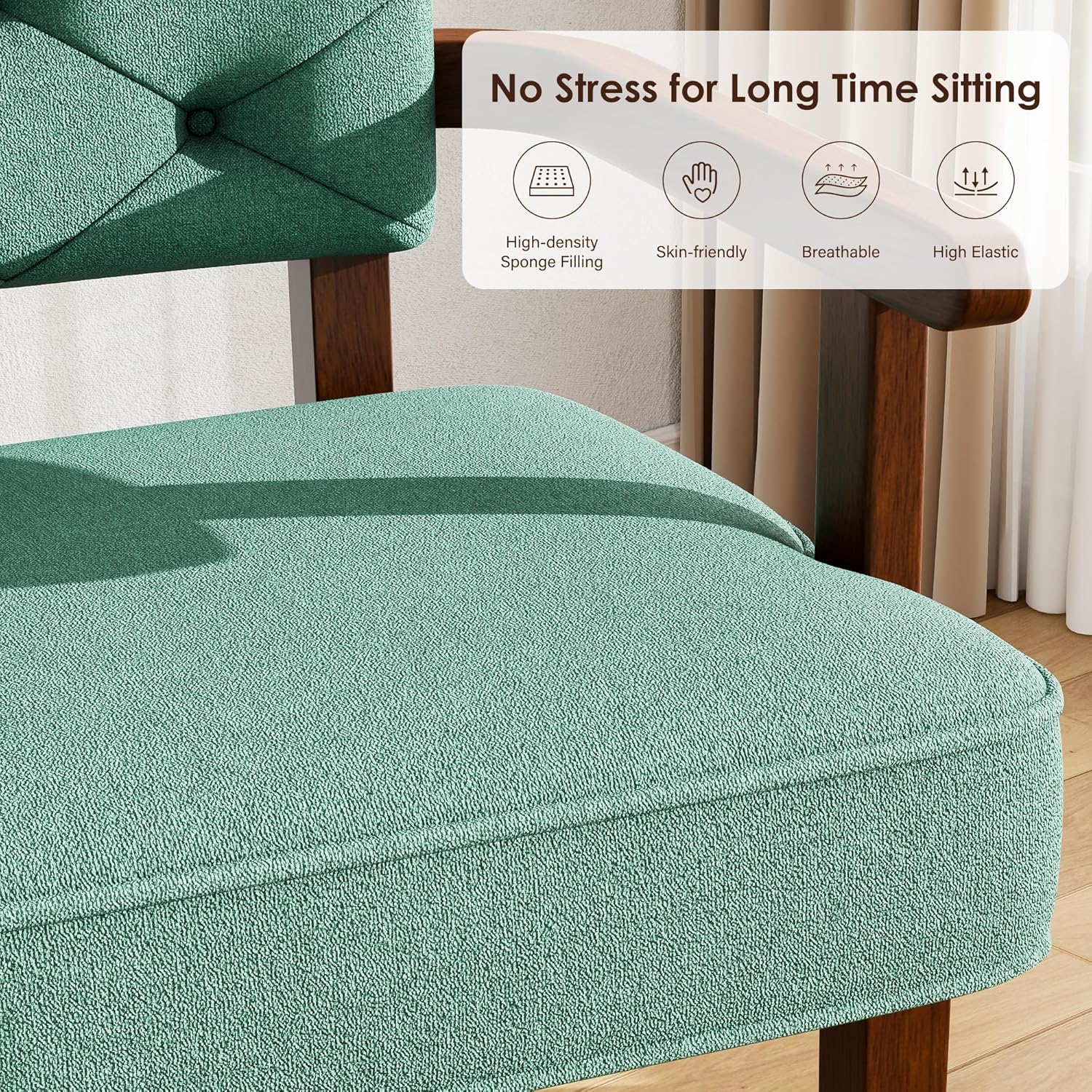 Versatile Accent Chairs Set of 2,Butacas para Sala, Modern Oversize Arm Chair,Upholstered Wooden Chairs with Arm Rest,Tufted Backrest,Cushion, for Office,Waiting/Reading/Living Room, Green