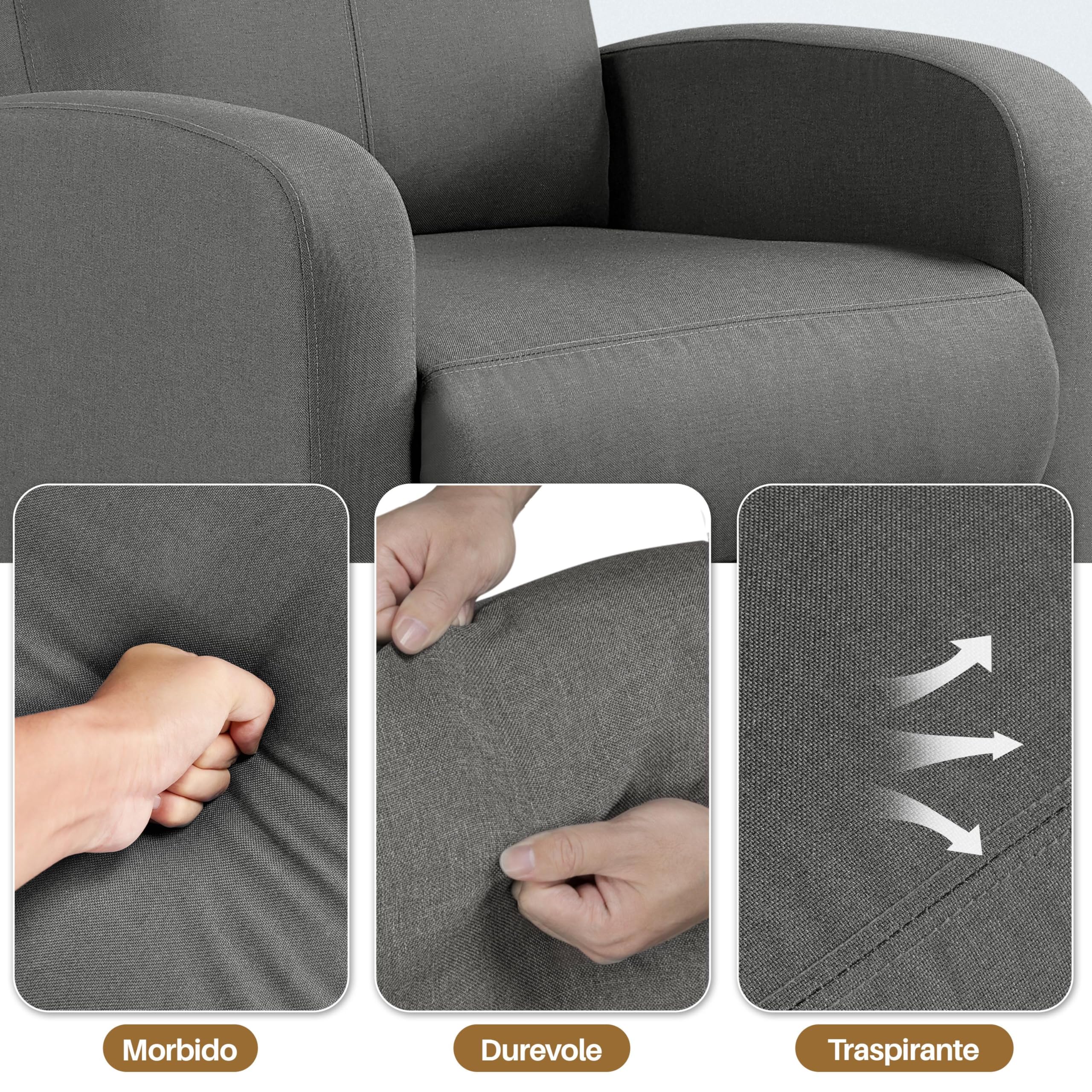 Yaheetech Poltrona Relax Reclinabile Regolabile Divano Monoposto con Poggiapiedi da Soggiorno Camera da Letto 61,5 cm × 87 cm × 99 cm Grigio/Lino