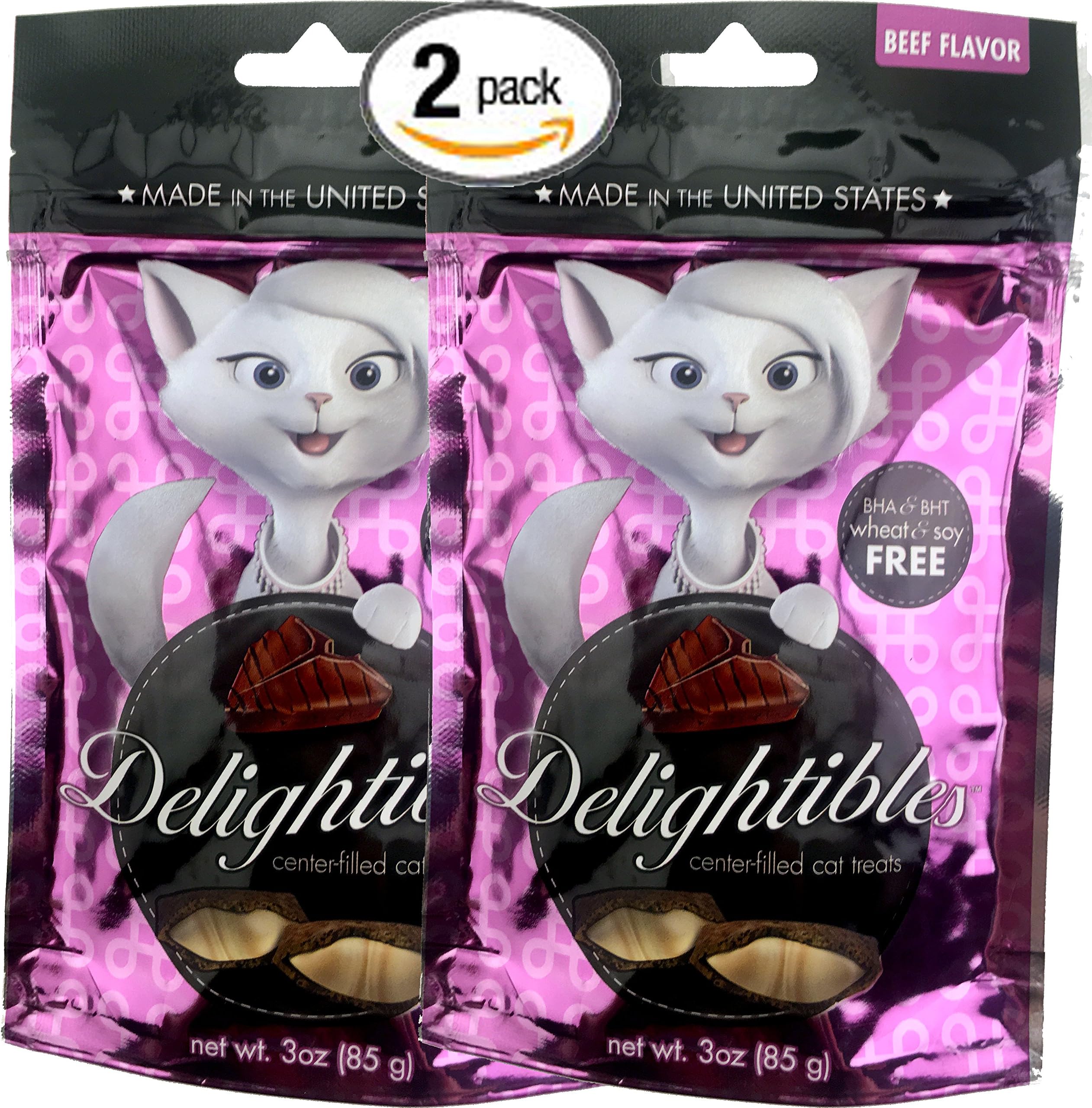 Bundle Pack of Two (2) Delightibles Three (3) oz Beef Flavored Center-Filled Cat Treats