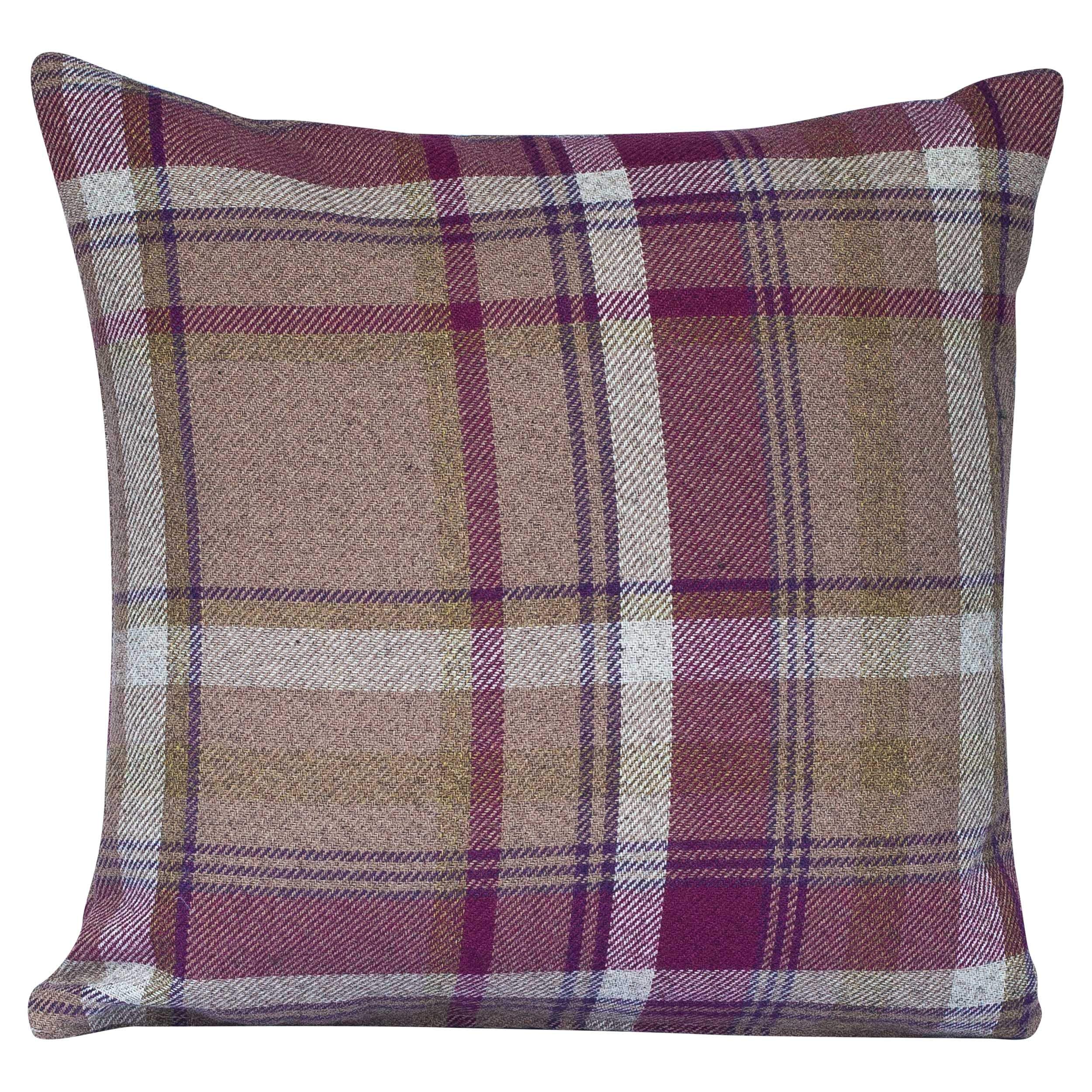 Linen Loft Heather Cosy Checked Cushion Cover In Purple And Green. Double Sided. 17" (43Cm) Square. Balmoral Style Highland Tartan Check Pillow Case.