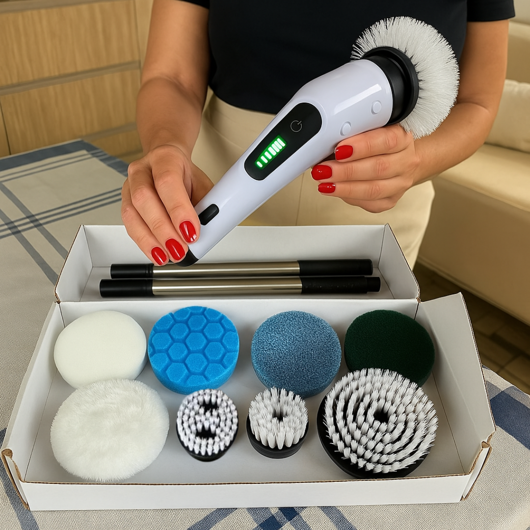 Escova de Limpeza Elétrica 9 em 1 – Sem Fio, Recarregável e Ergonômica – Escova  Elétrica para Limpeza de Casa, Banheiro, Cozinha, Vidro, Piso e Mais – 9  Escovas Premium e Esfregão