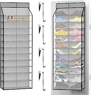 Kotkn 24-Pair Over Door Shoe Organizer for Family & Kids, Double Sided | Hanging Storage for Sneakers, Boots, Toys & Room Organization-Graphite Gray
