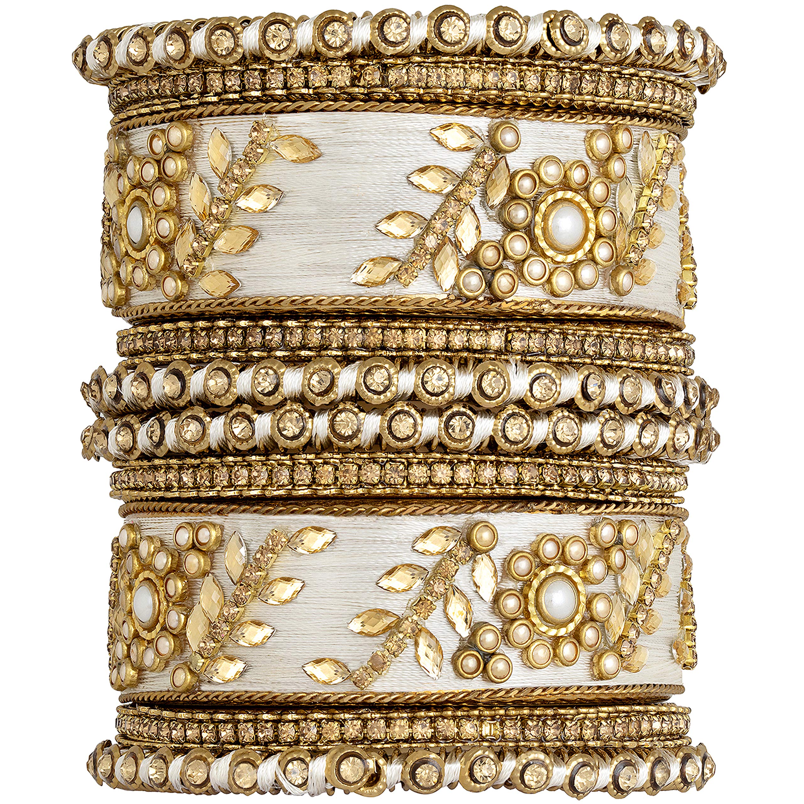 Aheli Traditional Wedding Designer Silk Thread Faux Stone Studded Bridal Bangle Set Chuda Indian Ethnic Bollywood Fashion Jewelry for Women