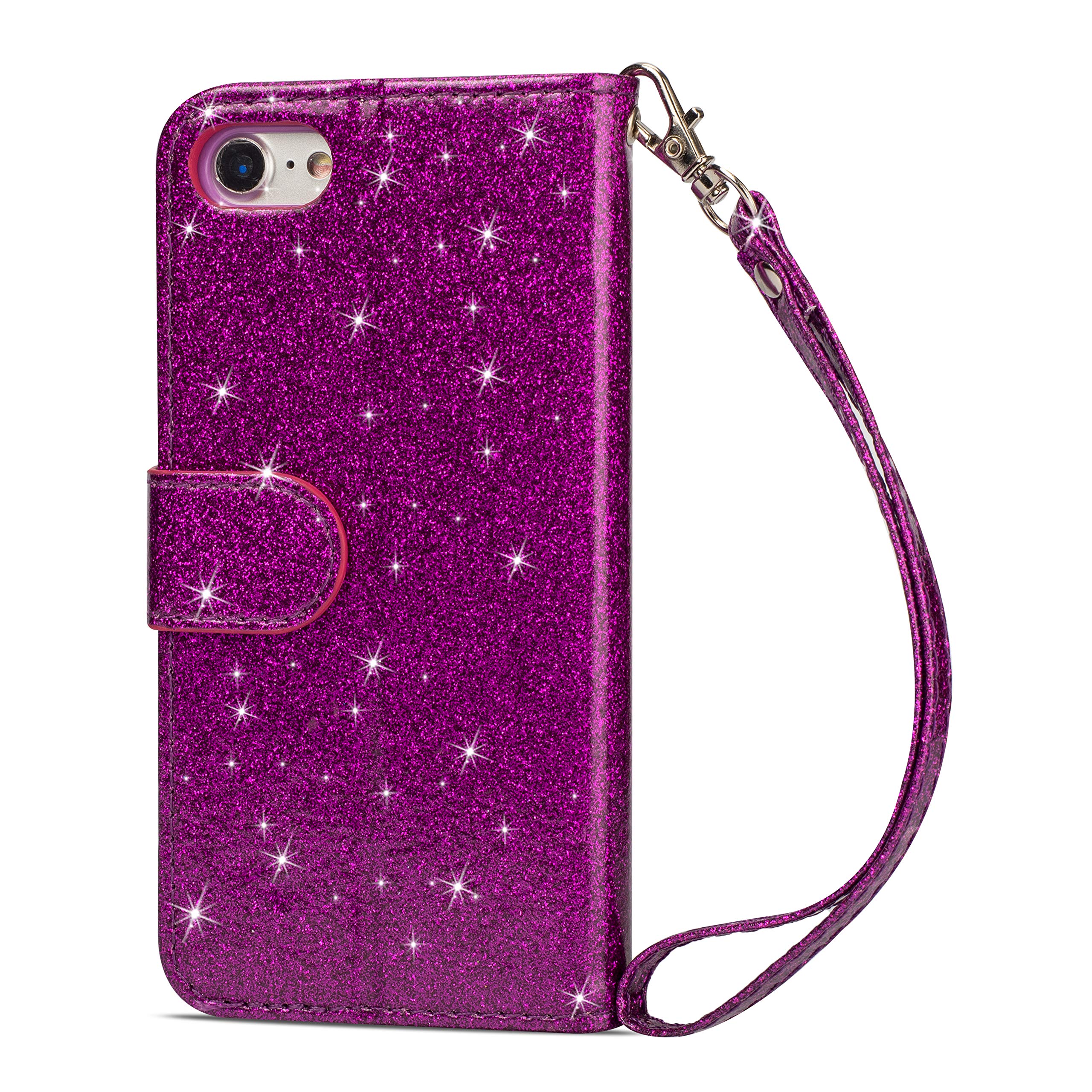 UEEBAI Custodia per iPhone 6 Plus/iPhone 6S Plus, Portafoglio in Pelle PU Retro Antiurto Flip Cover Antiurto con Slot per Schede Funzione Stand Chiusura Magnetica - Glitter Viola