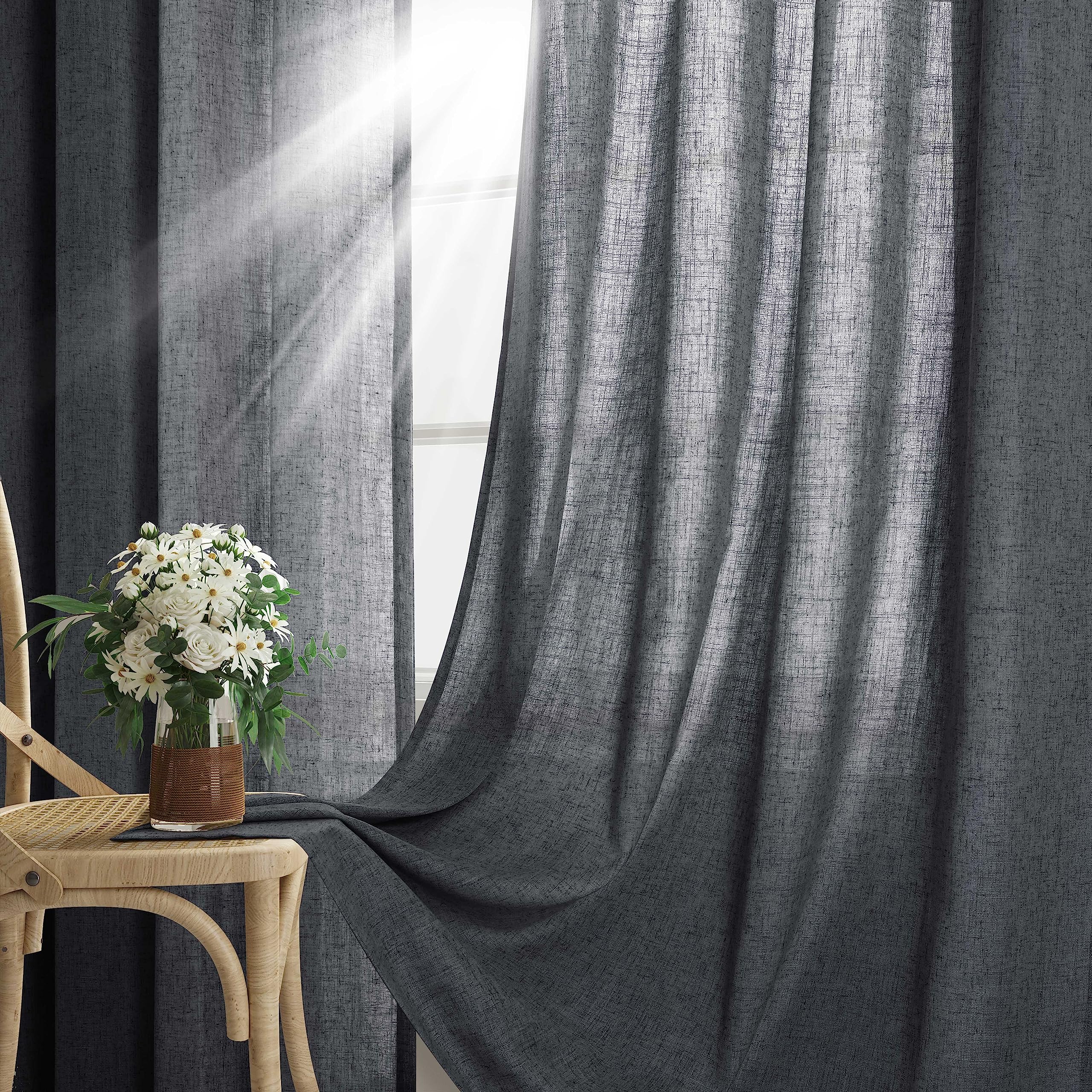 Tende oscuranti in lino da 250 cm per sistema di binari a soffitto, con tasca con passante, tende plissettate larghe 183 cm, tende plissettate per porte scorrevoli in vetro, beige grigiastro