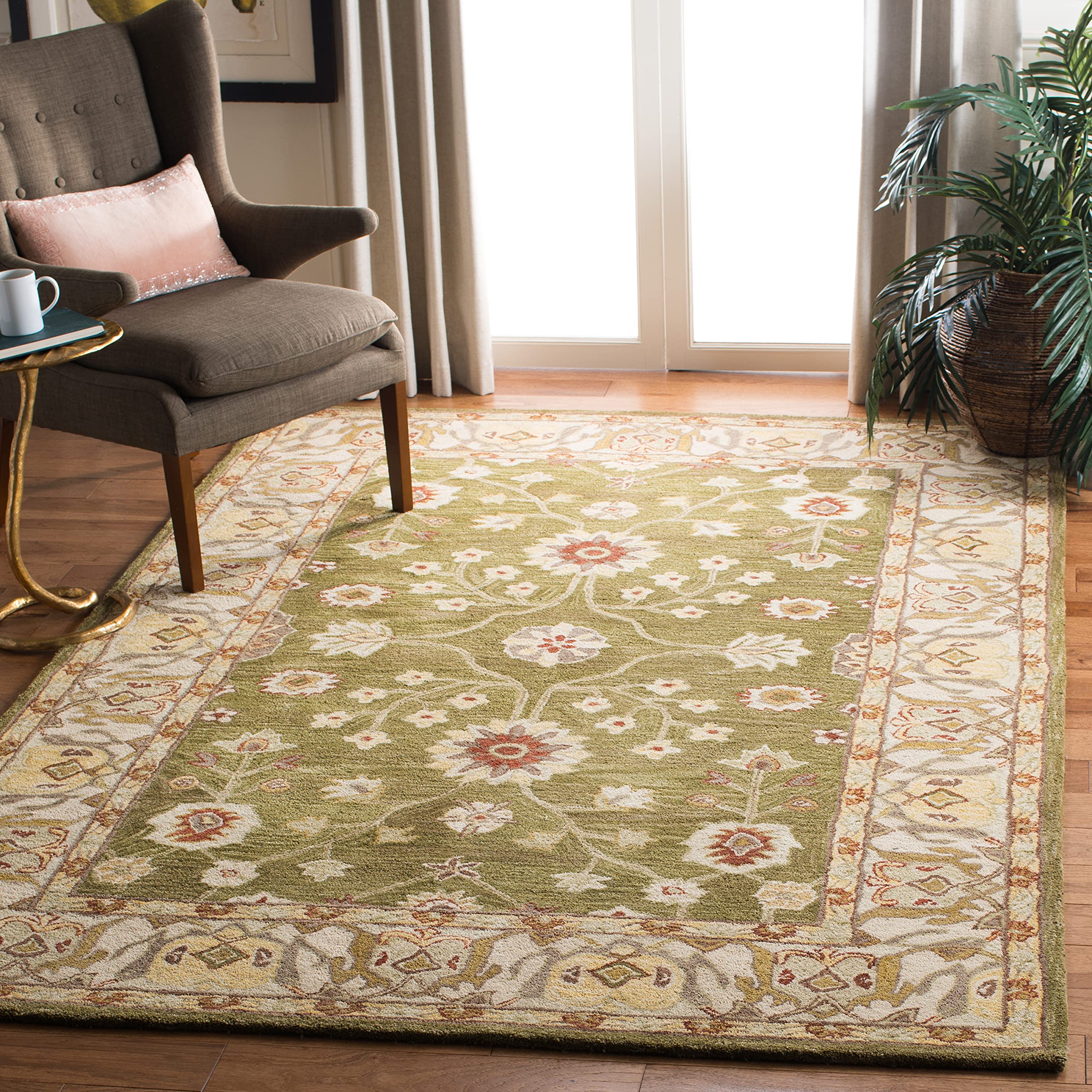 SafaviehAnatolia Collection Area Rug - 6' x 9', Moss & Ivory, Handmade Traditional Oriental Wool, Ideal for High Traffic Areas in Living Room, Bedroom (AN562D)