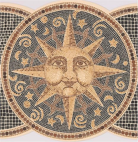 Amazon Retro Art モザイクサンムーンスターと黄黒プレートワイド壁紙ボーダーレトロなデザイン ロール15 X 9 壁紙