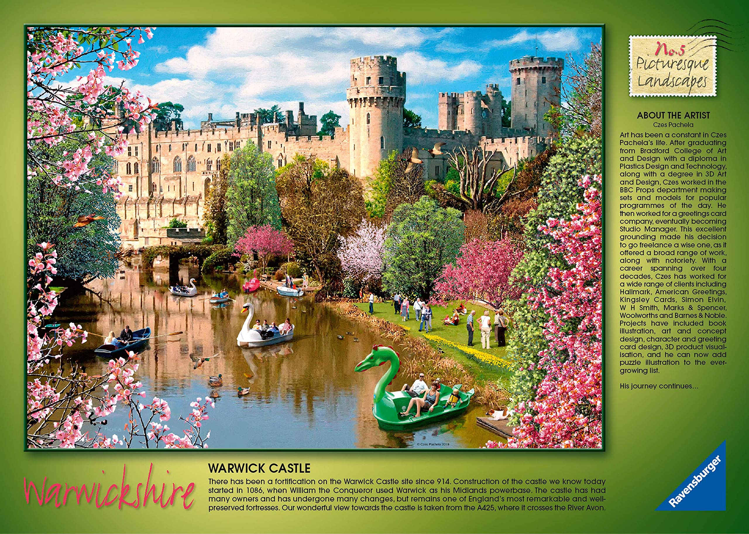 Ravensburger Picturesque Landscapes No.5 Warwickshire - Shakespeare’s Birthplace, Stratford & Warwick Castle 2X 500 Piece Jigsaw Puzzles for Adults & for Kids Age 10 and Up