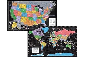 2-Pack Laminated World & US Maps [Black]