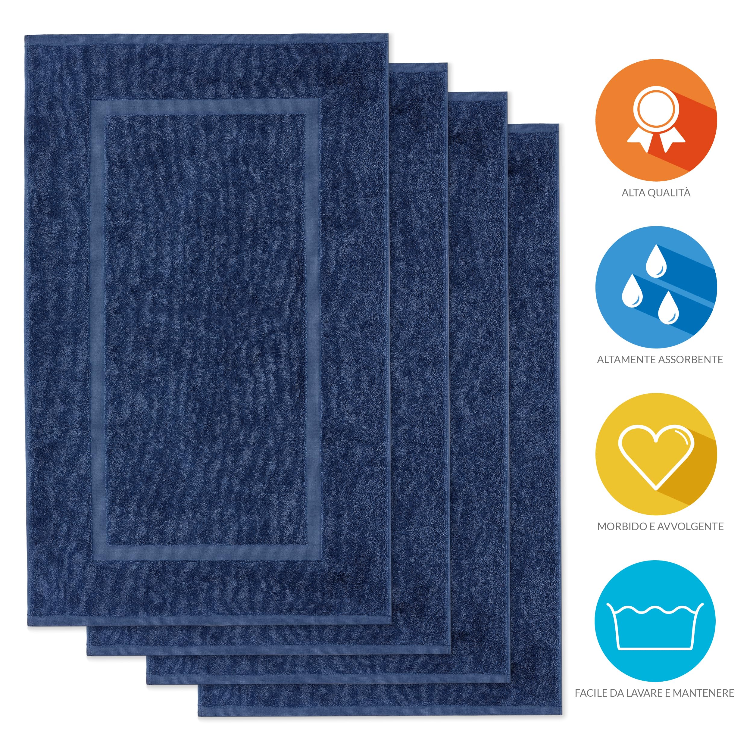 Lavea® 4 Tappetini Bagno 50x80 cm in 100% Cotone – Tappeti Bagno Assorbenti e Lavabili – Ideali come Tappeto Bagno o Tappetino Doccia – Blu navy