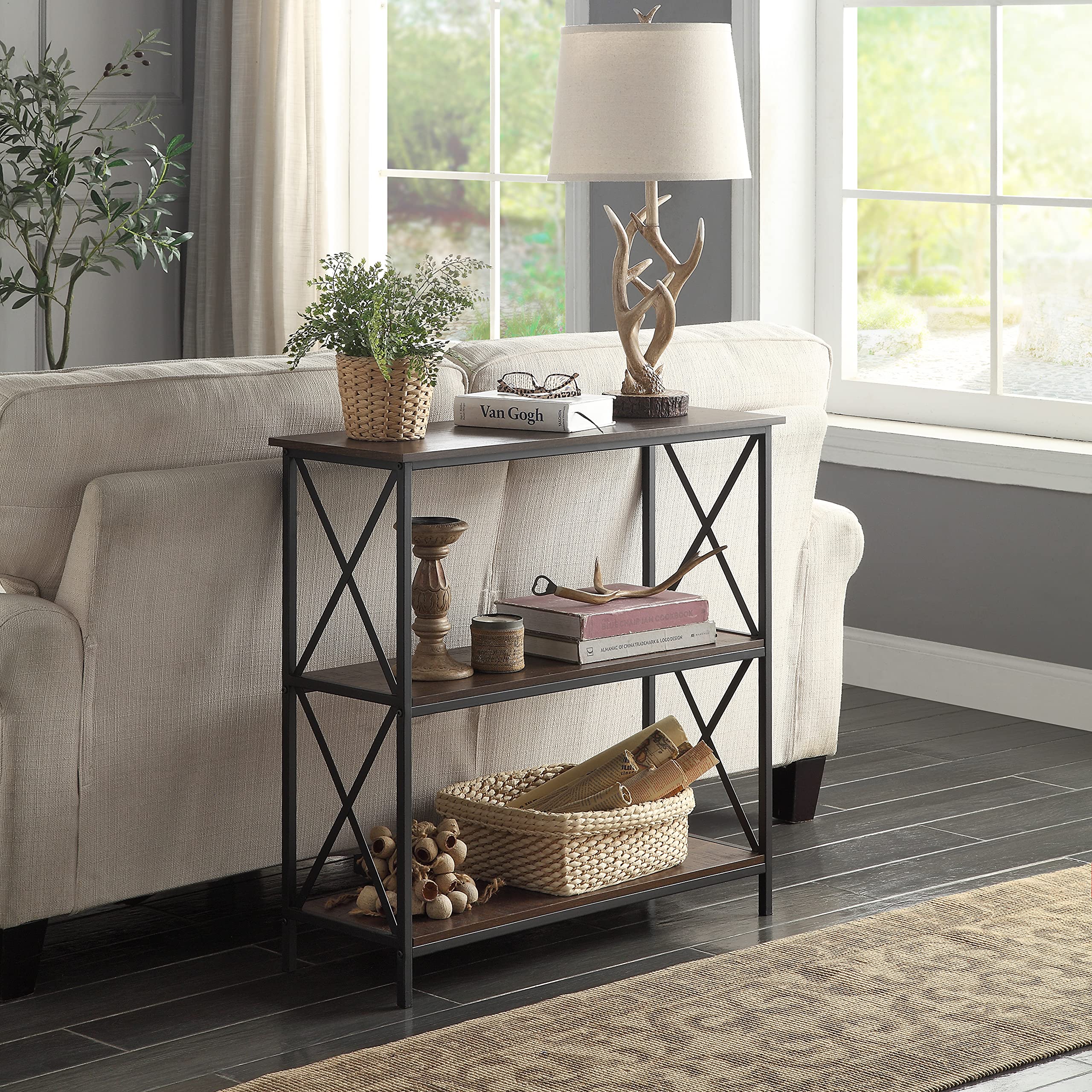 Buy RAAMZO 3Tier Industrial Metal XDesign Bookcase Bookshelf Console