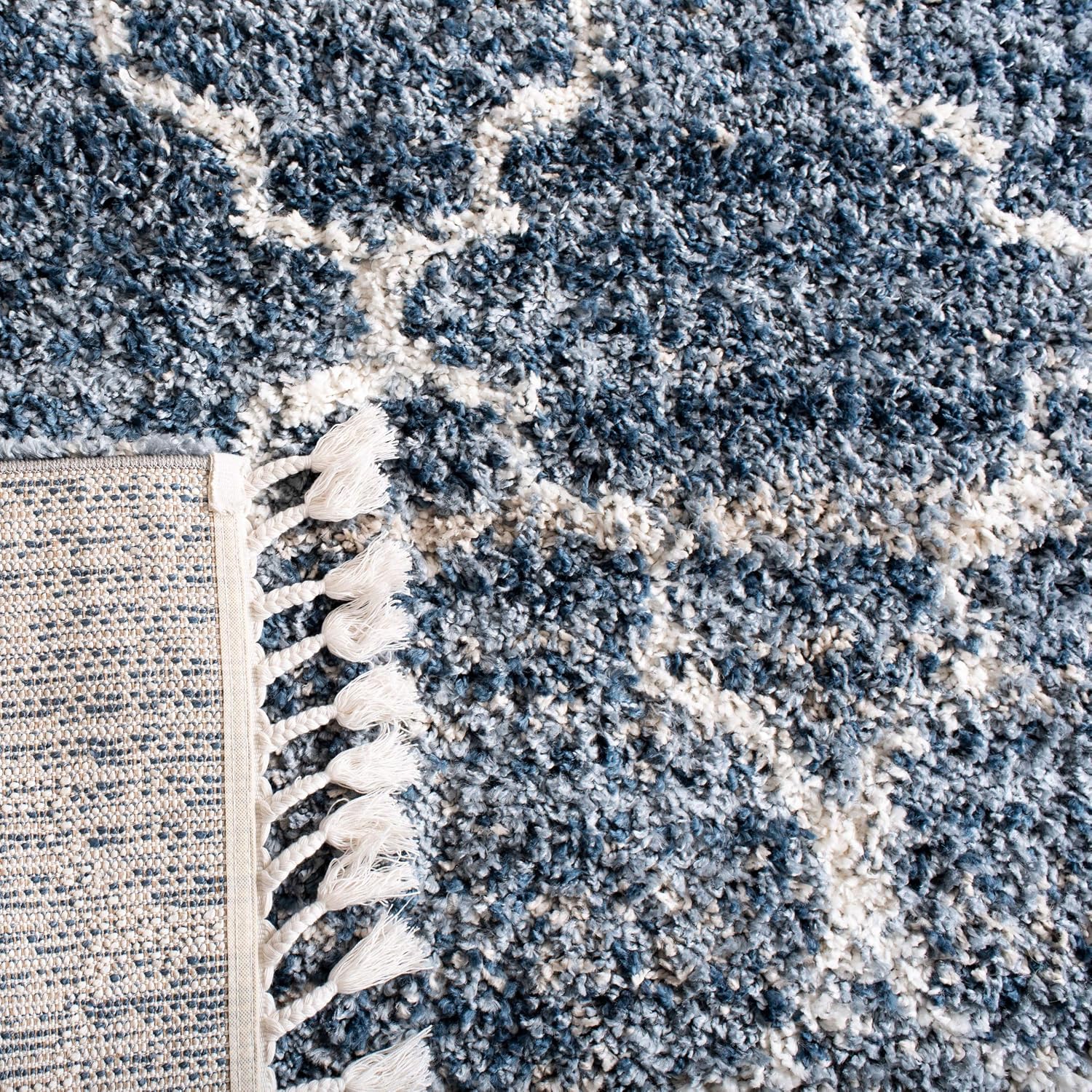SAFAVIEH Montreal Shag Collection 5'3" x 7'6" Navy/Ivory SGML938N Trellis Non-Shedding Living Room Bedroom Dining Room Entryway Plush 2-inch Thick Area Rug