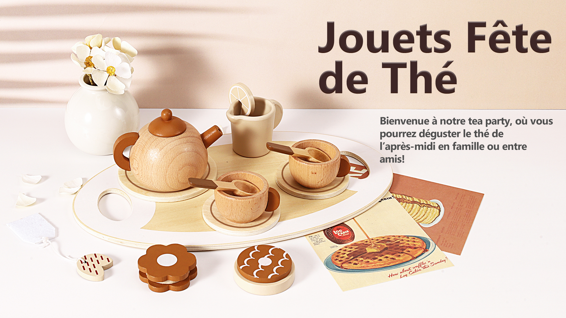 Service à Thé Jouet En Bois 15 Pièces - Pour Enfants 3 Ans Et Plus, Jeu D'imitation, Cadeau Anniversaire Fille Garçon