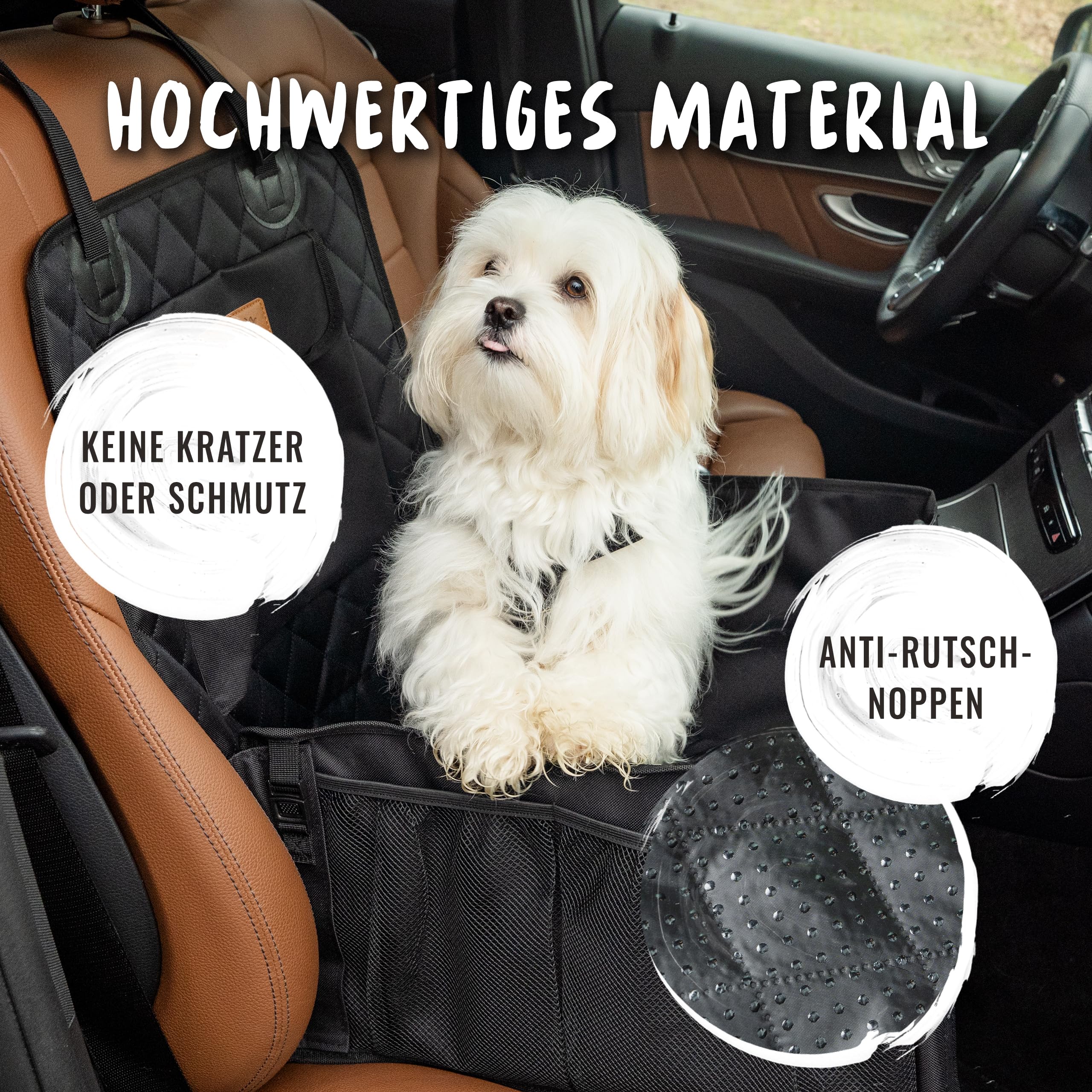 Rudelkönig Autositz für Hunde - Wasserabweisender Hundesitz für Auto Rückbank - Hundekorb für kleine und mittlere Hunde in schwarz