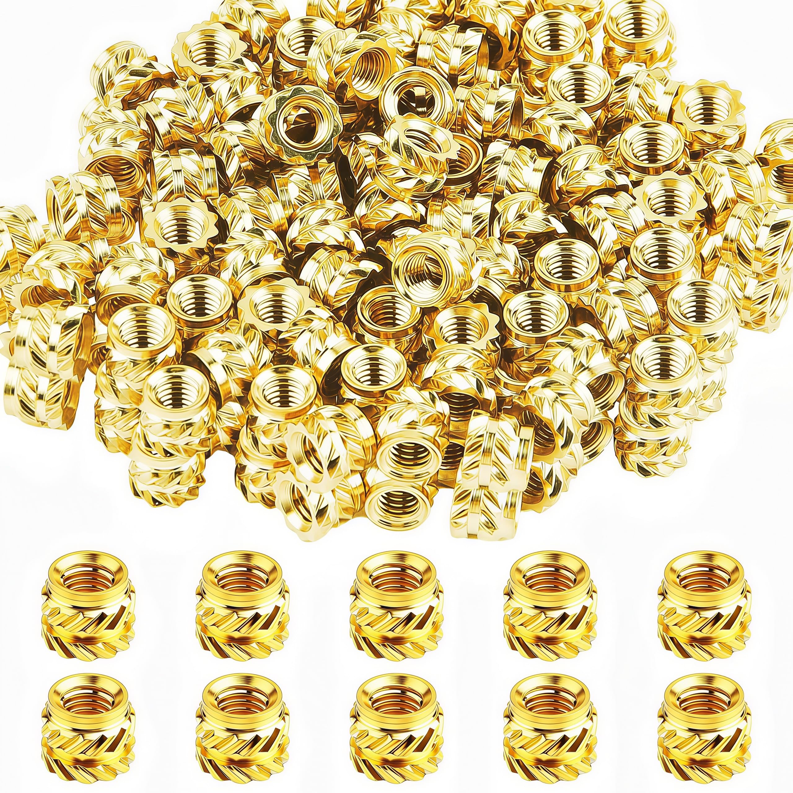 100Pcs M3 Heat Set Threaded Inserts, M3 Threaded Knurled Insert Nuts, Brass Heat Set Embedment Nut, Metric Knurled Nuts for 3D Printing Model Making DIY Fasteners Kit