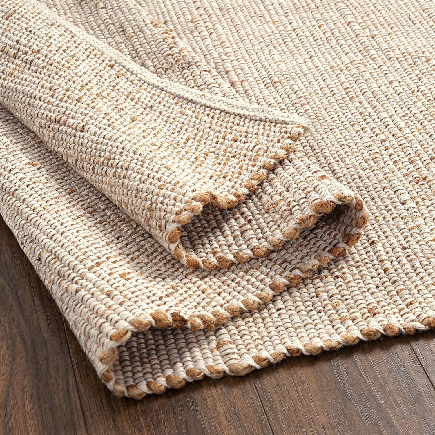 GRUHUM Jute Cotton Area Rug 6'x9' ft Rectangle Hand Woven Natural Farmhouse Rug for Living Room, Bedroom Kitchen - Rustic Vintage Bohemian Eco-Friendly Home Décor 6x9 ft Natural Boho Rugs