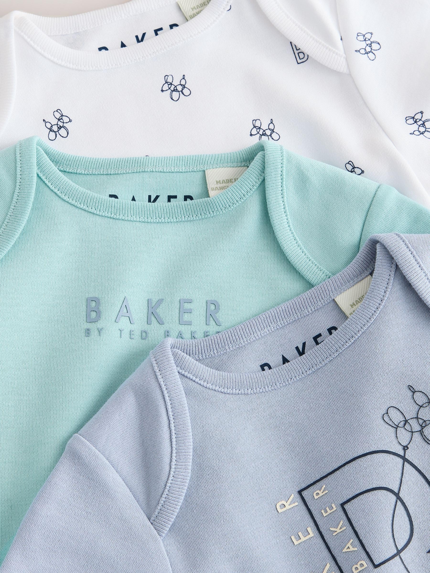 Noworodki chłopcy Zestaw 3 niebieskich body z krótkim rękawem Baker by Ted Baker