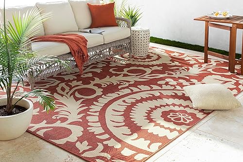 Vista 48 de Alysia - Alfombra de interior y exterior beige y crema, 3 pies 6 pulgadas x 5 pies 6 pulgadas