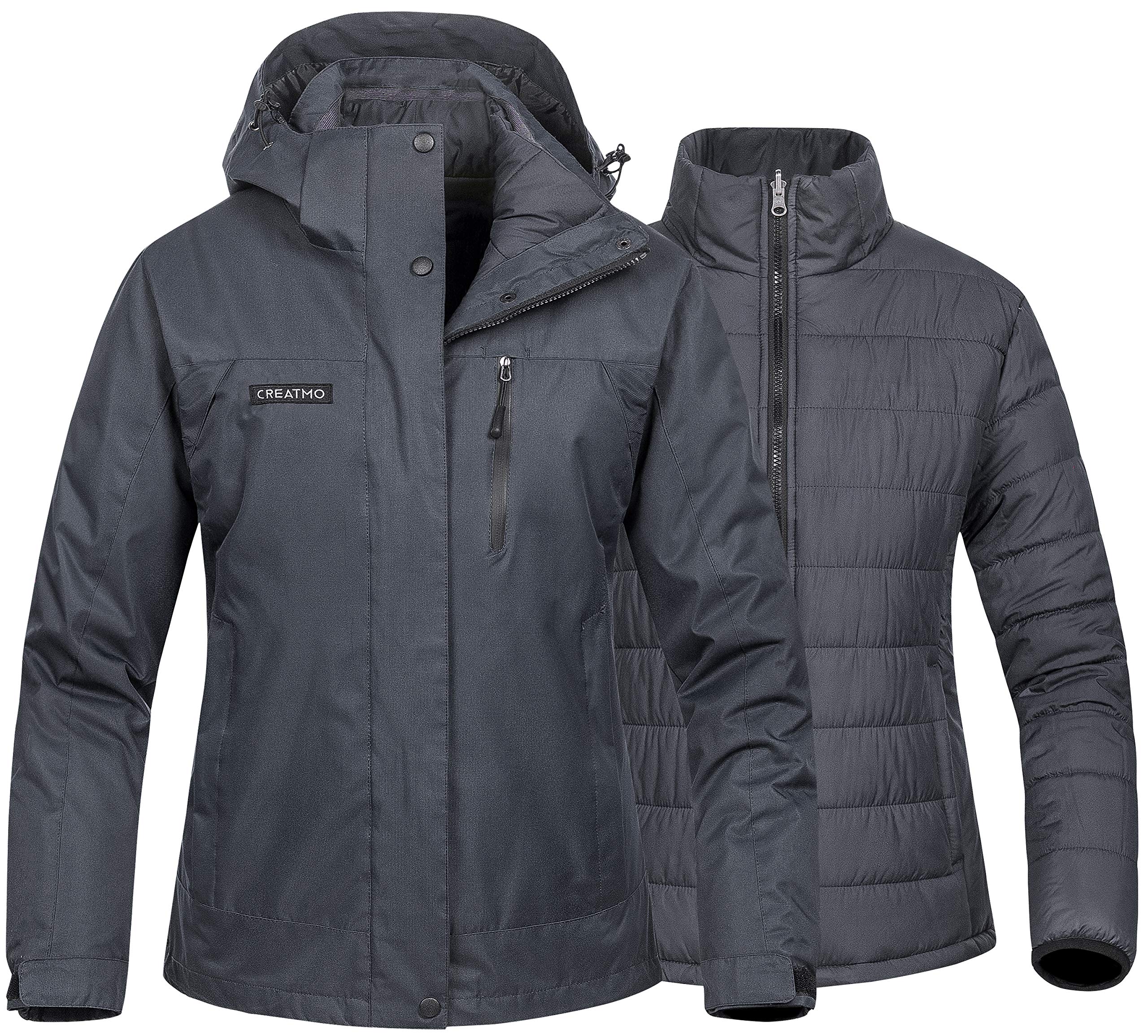 CREATMO US Women's 3 In 1 Waterproof Ski Jacket Windproof Snowboarding Jacket Warm Winter Snow Coat Raincoat