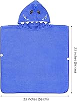 Vista 5 de Hudz Kidz Poncho de toalla con capucha prémium para niños y niños pequeños, 100% algodón (tiburón azul)