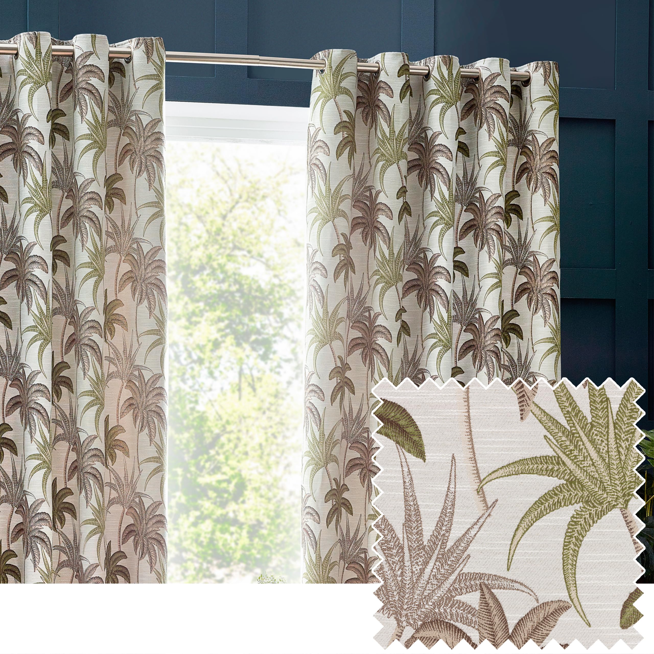 Wylder Tropics Unisex Green Galapagos Jacquard Eyelet Curtains In | Size: 117Cm Width X 137Cm Drop