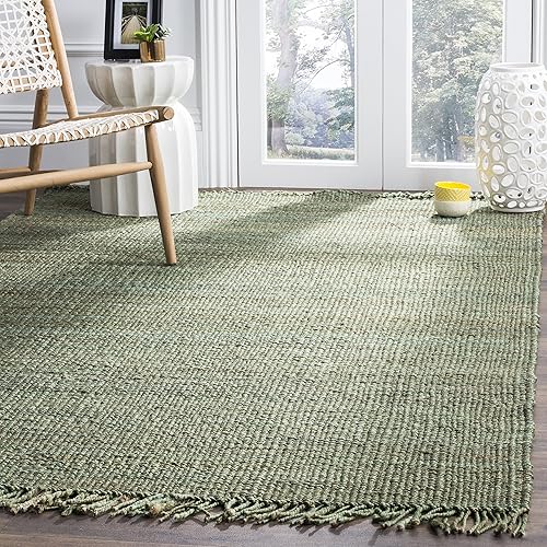 SAFAVIEH Natural Fiber Collection - Alfombra decorativa de 4 x 6 pies, color verde, hecho a mano con flecos de yute tejido, ideal para zonas de alto