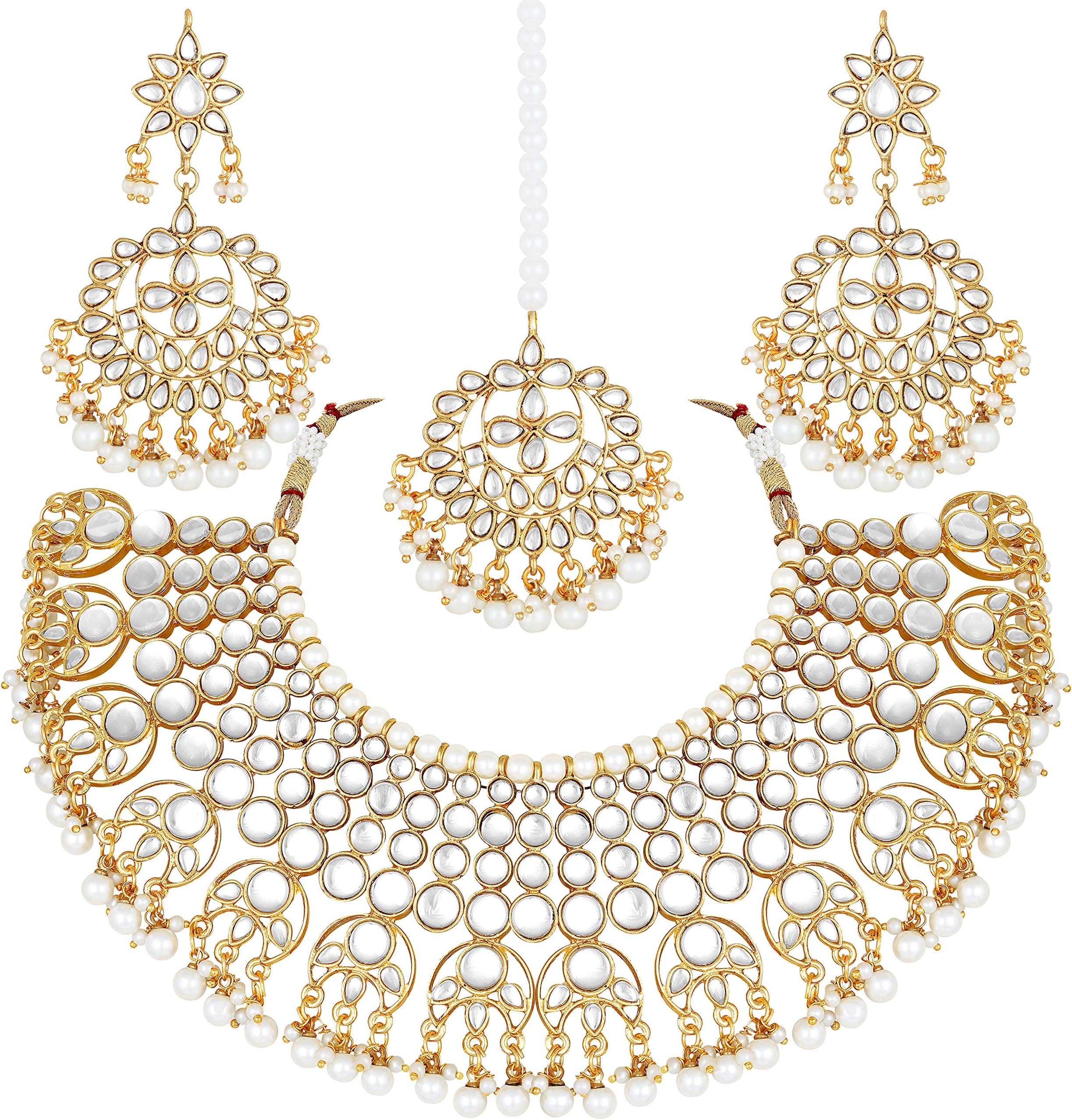 Exquisite Wedding Party Wear Faux Kundan Pearl Beaded Necklace and Earrings Set Indian Ethnic Jewellery for Women