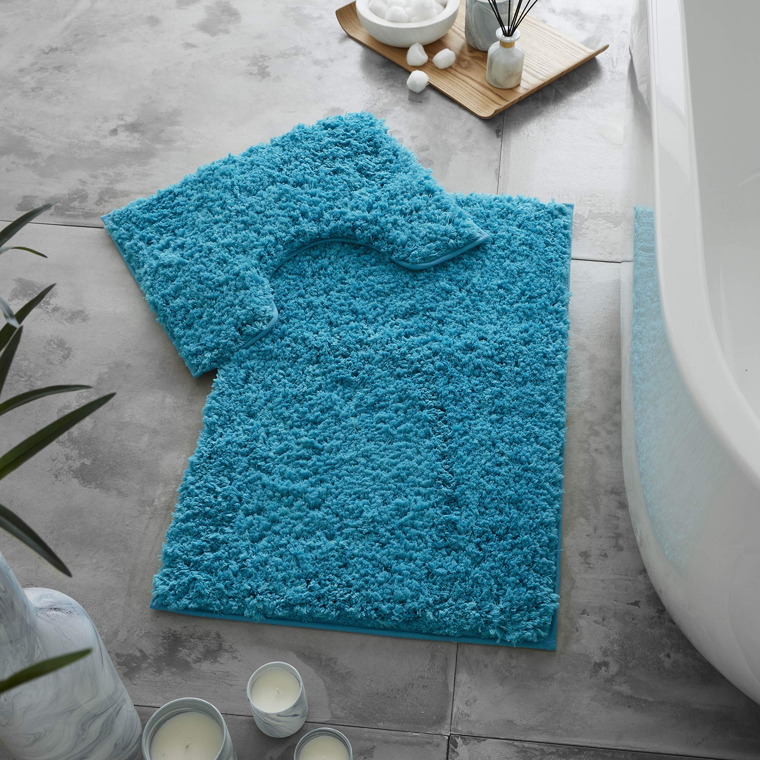 GC GAVENO CAVAILIA Microfibre Bath Mats 2 Piece Pedestal Set, Turquoise โ image 1