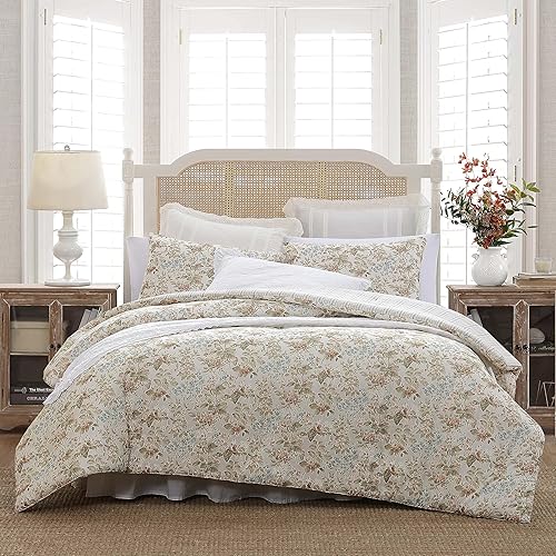 Miniatura 1 de Laura Ashley - Juego de edredón tamaño Queen, ropa de cama reversible de algodón con fundas a juego, decoración floral para el hogar con reverso a