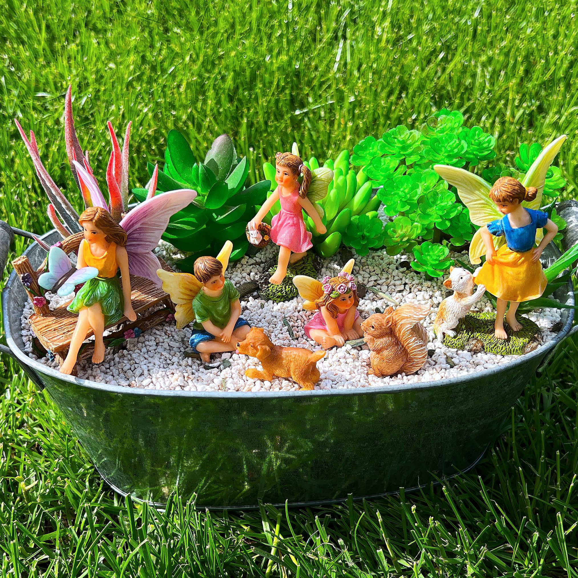 Mood Lab Fairy Garden – Miniatur-Feenfiguren mit Tieren – Statuen & Zubehör Deko-Set mit 8 Stück