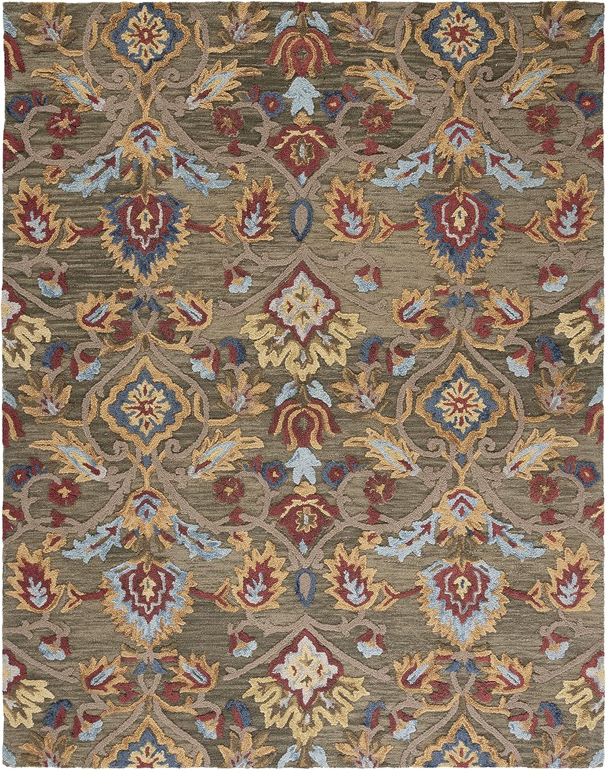 SAFAVIEH Blossom Collection Area Rug - 9' x 12', Green & Multi, Handmade Wool, Ideal for High Traffic Areas in Living Room, Bedroom (BLM402B)