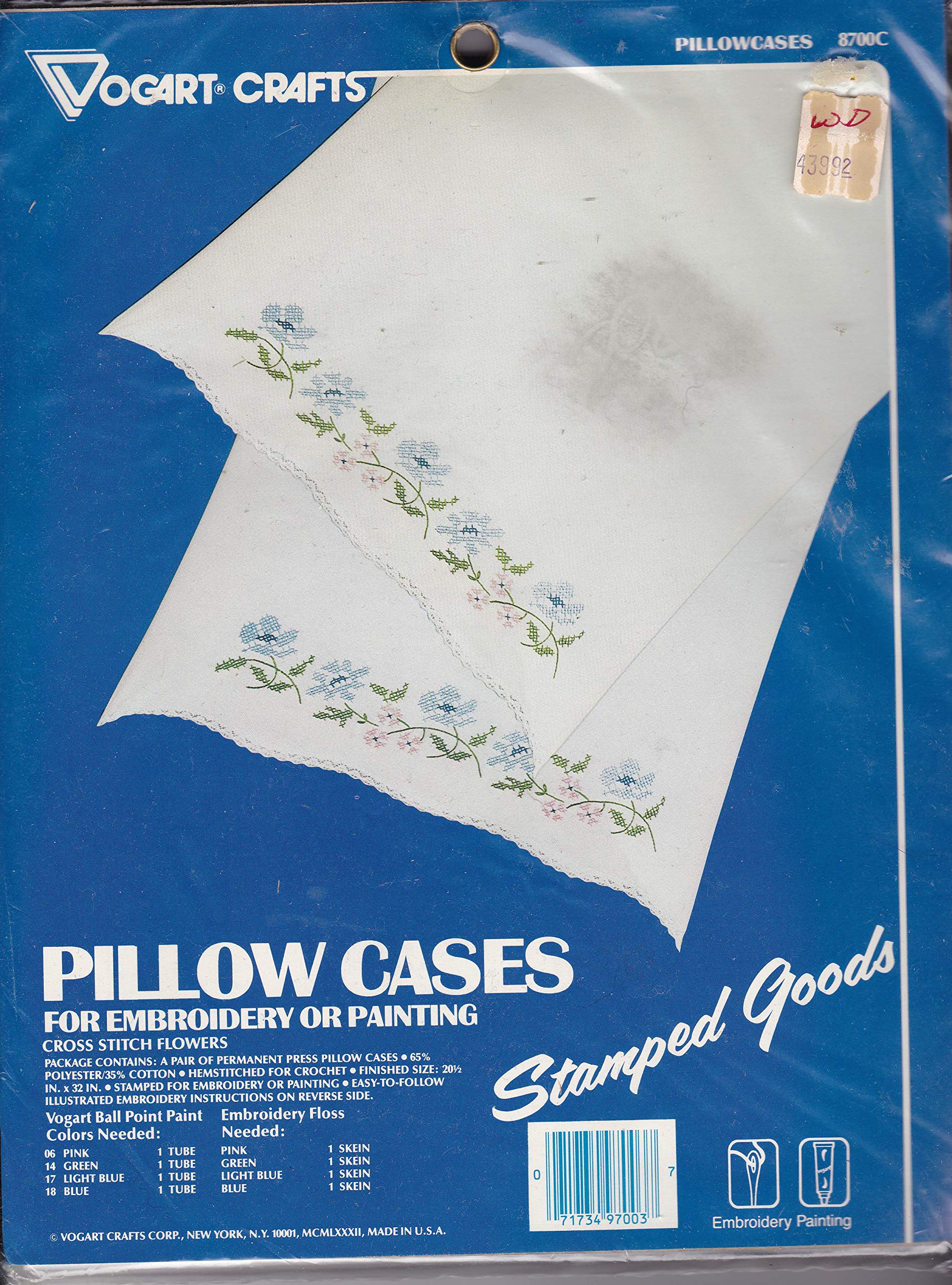 Vogart Crafts 8700C Pillow Cases Stamped Cross Stitch Flowers