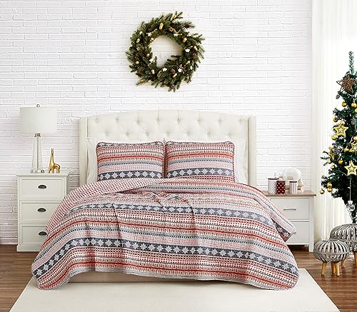 Miniatura 2 de Southshore Fine Living, Inc., Juego de ropa de cama suave de 3 piezas de Navidad con fundas acolchadas estilo granja, acogedora cabaña, tamaño King