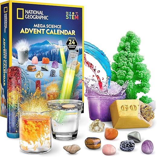 NATIONAL GEOGRAPHIC Science Kit & Rock Collection Advent Calendar 2025 – Jumbo Advent Calendar with 24 Days of Science Experiments, Gemstones & More for Kids, STEM Projects for Kids Ages 8-12