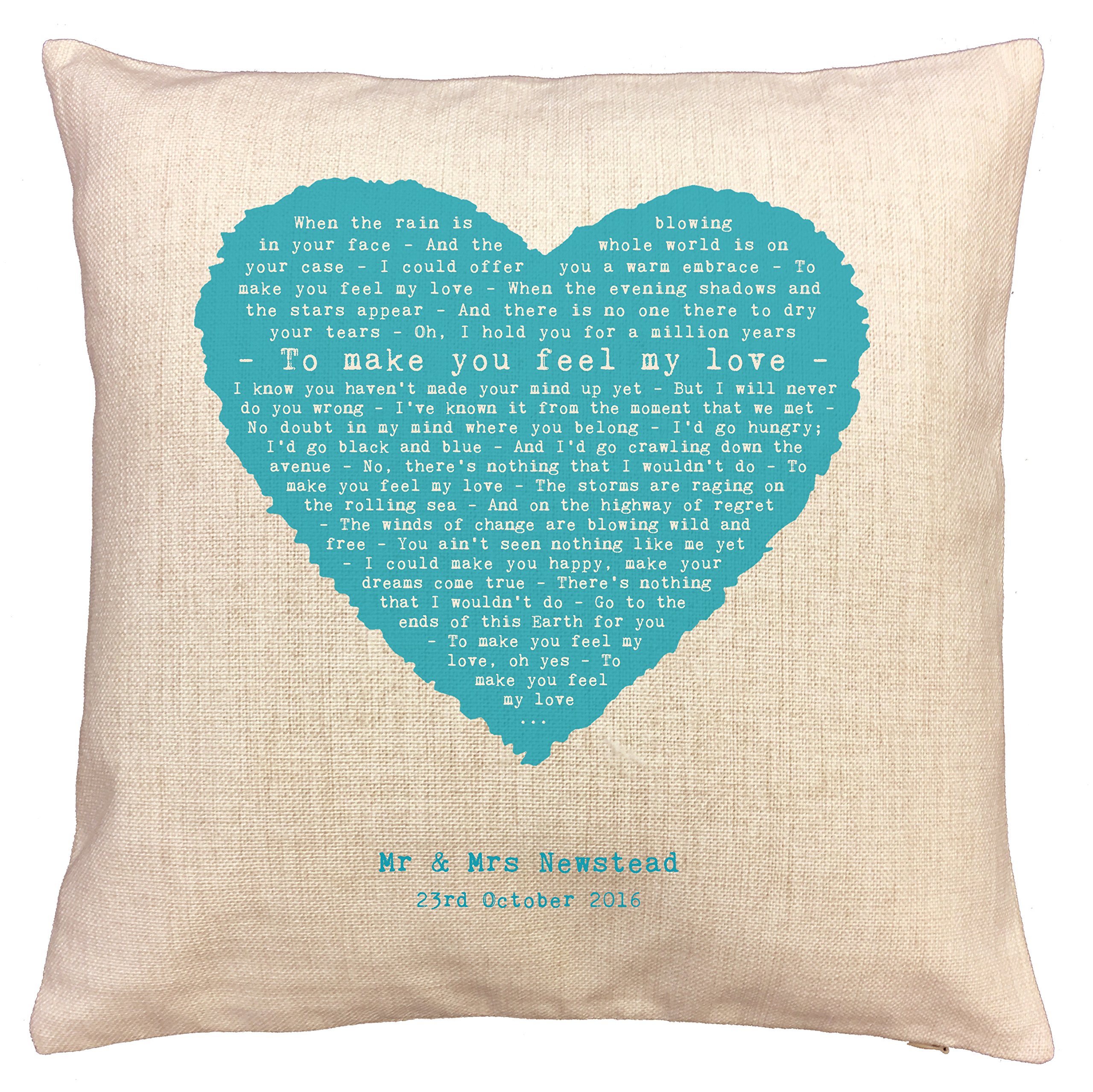Personalised Song Lyrics Pillow - Cushion Case with Favourite Band Lyrics Song | Romantic Vintage Heart Design, Thoughtful Gift Present (Adele's Van Morrison cover - Make You Feel My Love)