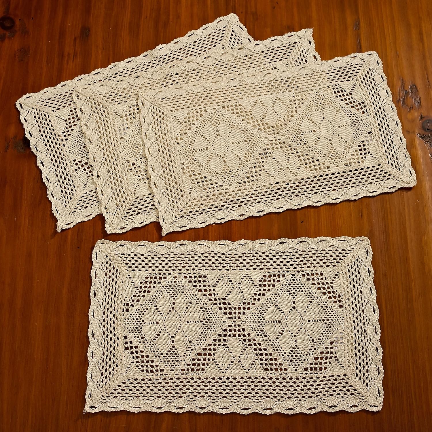 One-Day Sale: Up to 60% Off Violet Linen Stars Crochet Vintage Design Placemat, Set of 4, 12 x 18, Ivory, 4 Count