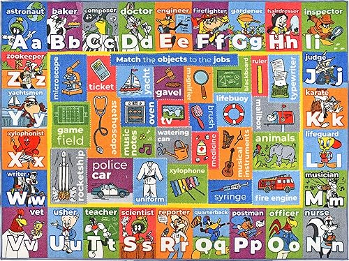 KC Cubs Looney Tunes - Alfombra educativa para niños, alfabeto, trabajos y objetos, juego de aprendizaje y diversión, alfombra antideslizante para KC Cubs Looney Tunes - Alfombra educativa para niños, alfabeto, trabajos y objetos, juego de aprendizaje y diversión, alfombra antideslizante para