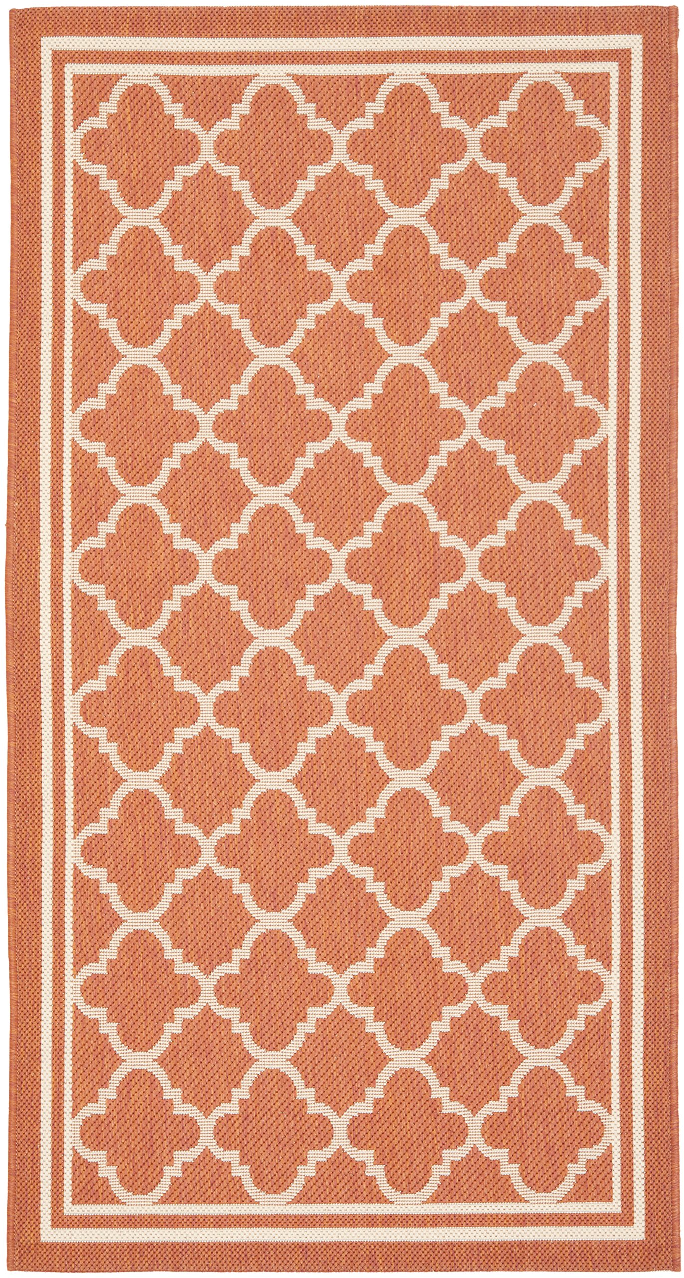 Trellis Rug for Indoor & Outdoor - Courtyard Collection, Short Pile, in Terracotta and Bone color, 79 X 152 cm