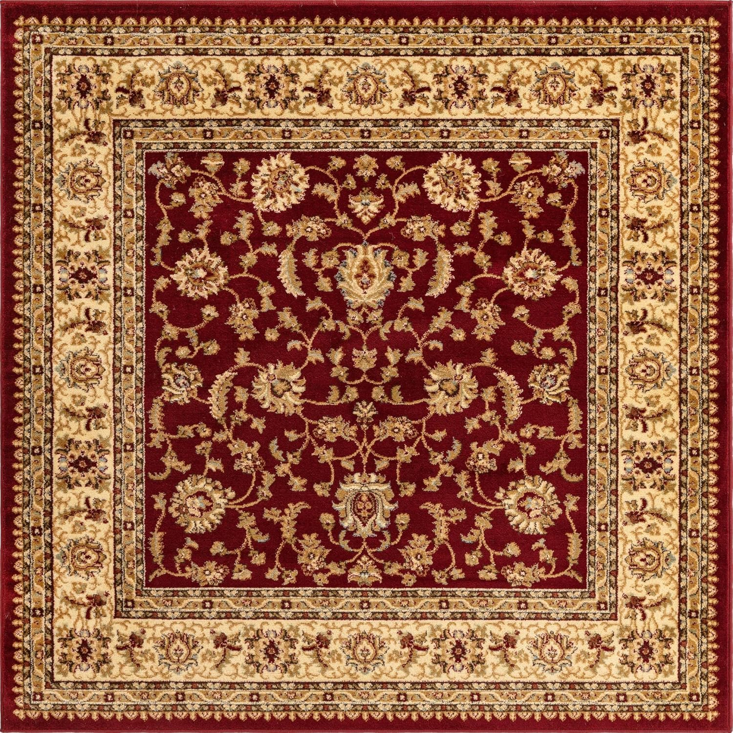 Rugs.com Aditi Collection Rug – 6' Square Red Low Rug Perfect for Living Rooms, Kitchens, Entryways
