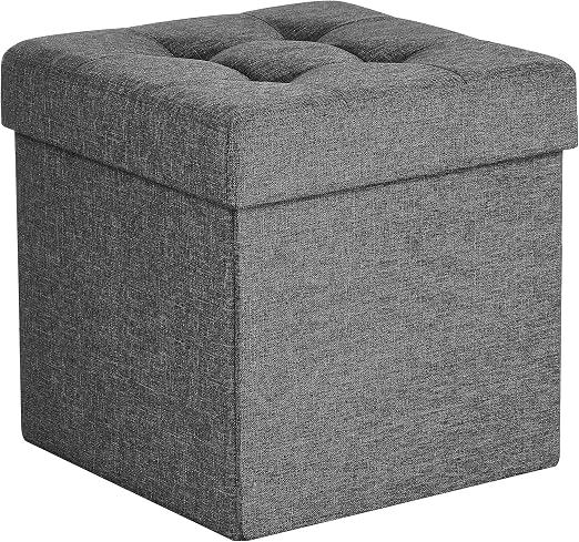 YMYNY Pouf Sgabello per Trucco, Poggiapiedi per Piedi, Sgabello con Seduta in Lino, Ottomano per Trucco con Gambe in Metallo a Forma di X' per Vanità Soggiorno Ingresso 40×30×46CM Blu Grigio HBD033L