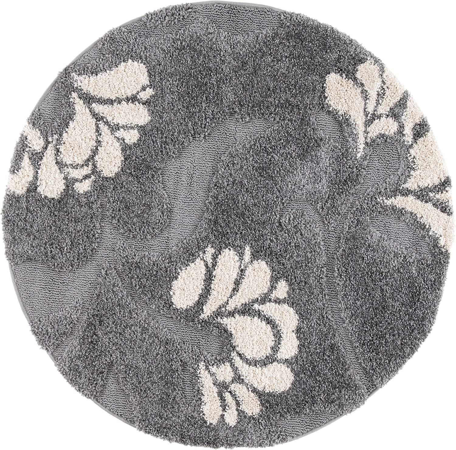 SAFAVIEH Florida Shag Collection Area Rug - 4' Round, Grey & Beige, Floral Design, Non-Shedding & Easy Care, 1.2-inch Thick Ideal for High Traffic Areas in Living Room, Bedroom (SG459-8013)