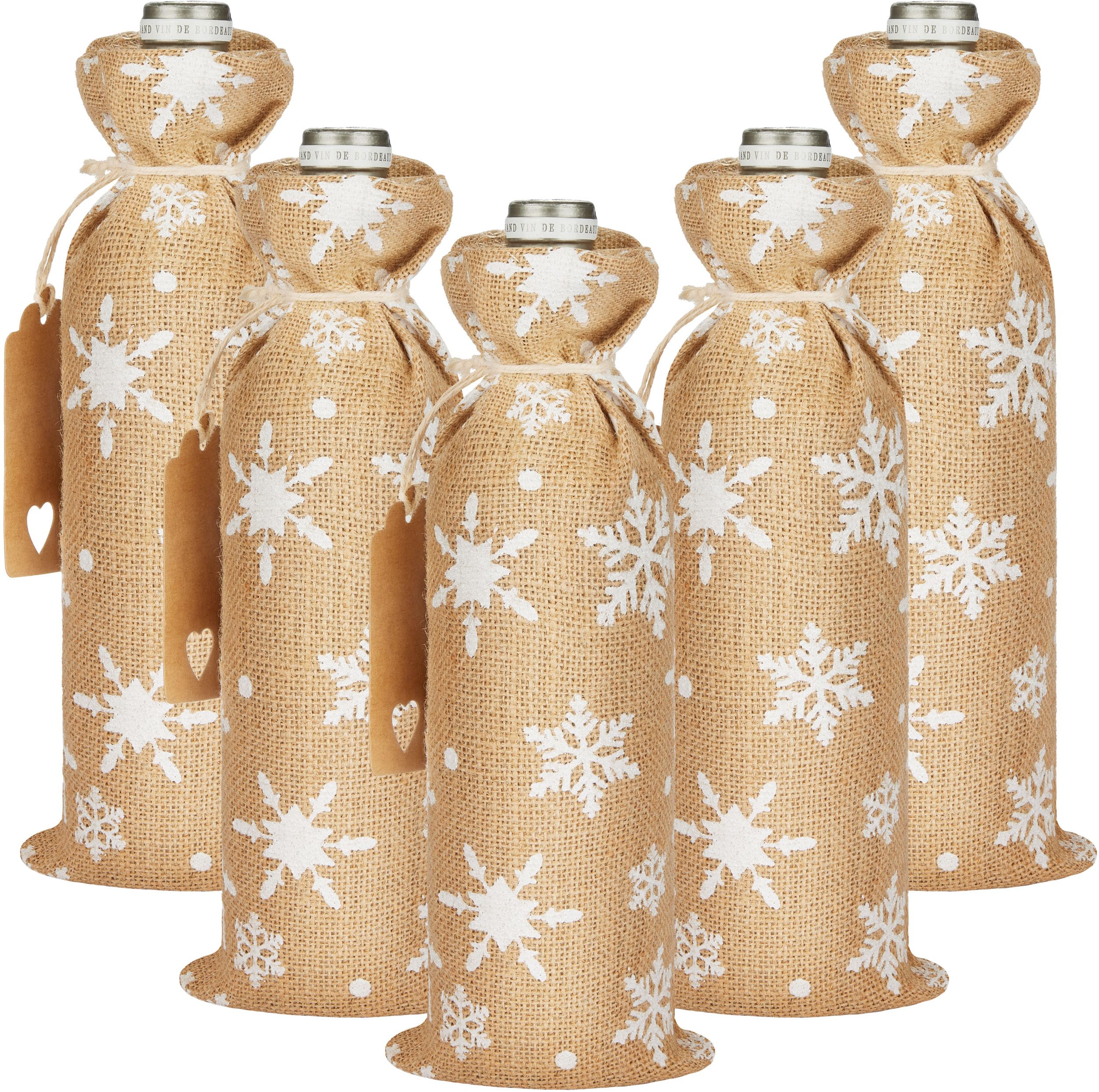 BRUBAKER 15er Set Weinbeutel für Weihnachten - Schneeflocken Weiß