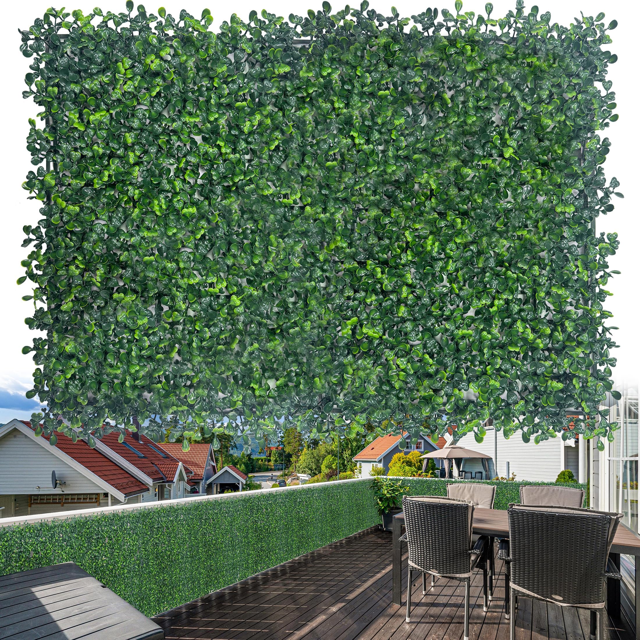 ODTORY Artificial Grass Wall Panels, 24 x 16 in 24P (64 sqft) UV-Resistant Faux Boxwood Vine Privacy Screen, Greenery Fence Cover for Balcony, Backyard, Garden and Indoor Outdoor Home Decor