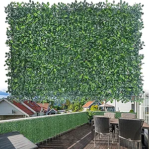 Artificial Boxwood Grass Wall Backdrop: 24 X 16 in 24P (64 sqft) UV-Anti Faux Plants Vine Privacy Fence Screen for Indoor & Outdoor Green Wall Decor and lvy Wall Privacy Coverage.