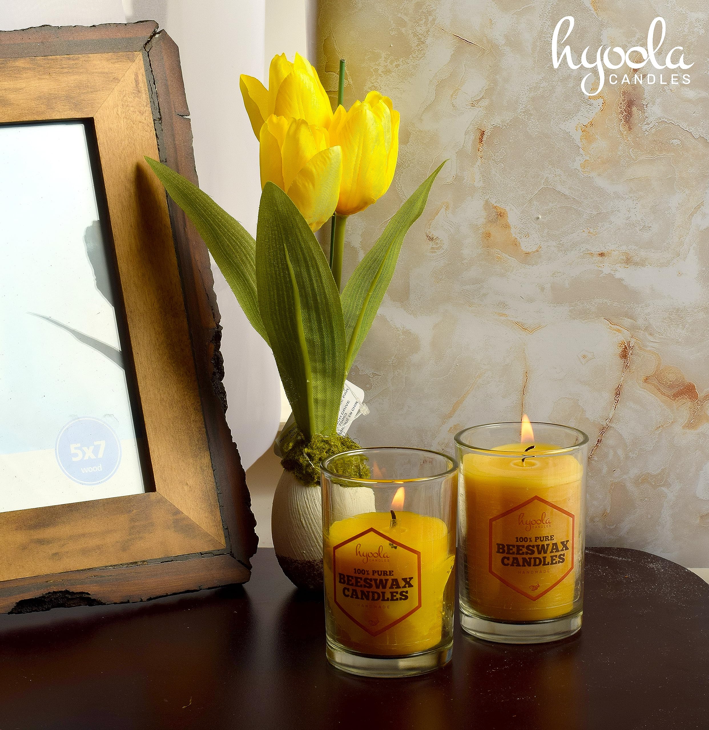 Hyoola - Candele Votive in Pura Cera d'api, Non profumate, per centrotavola, Decorazioni per la casa e cene, durano a Lungo, Bicchiere in Vetro Trasparente da 60 ml