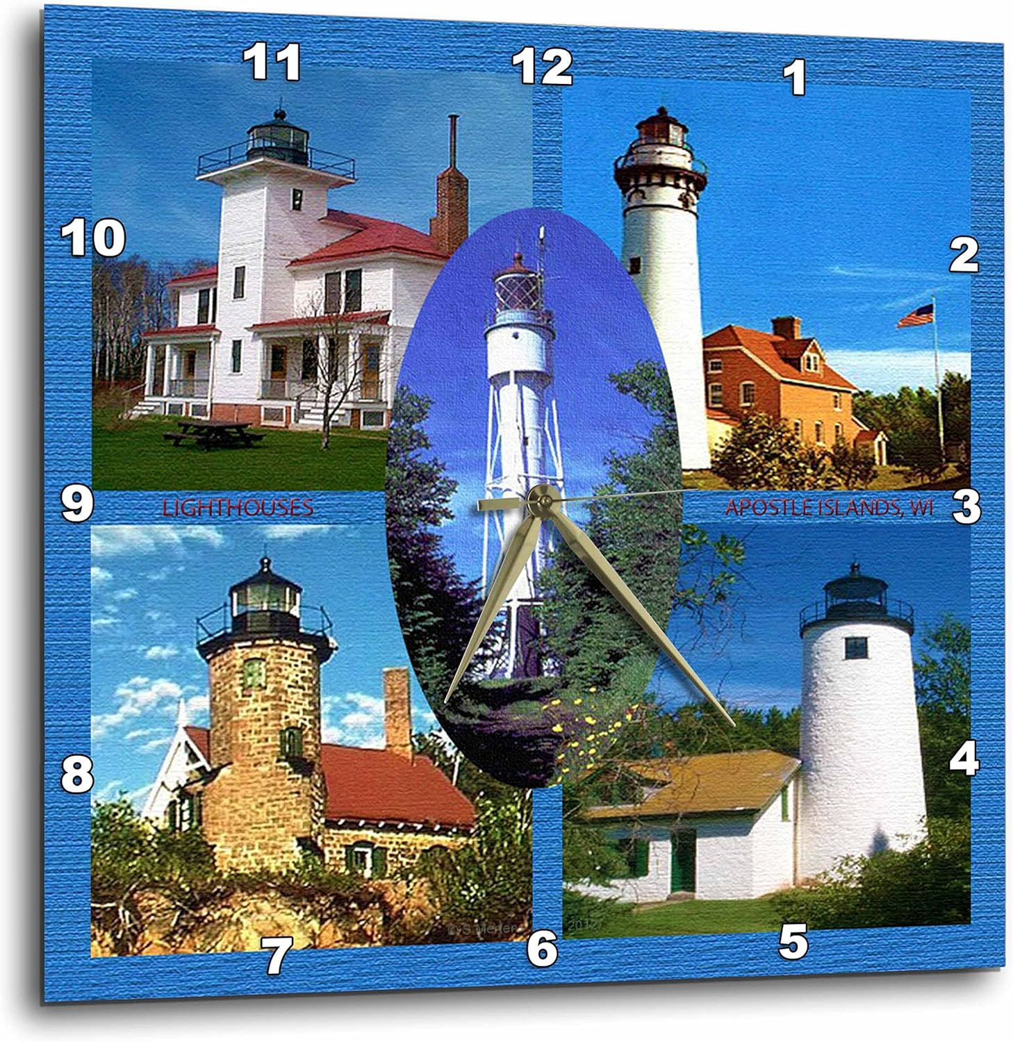 3dRose DPP_41219_1 Lighthouses, Apostle Islands Wall Clock, 10 by 10-Inch