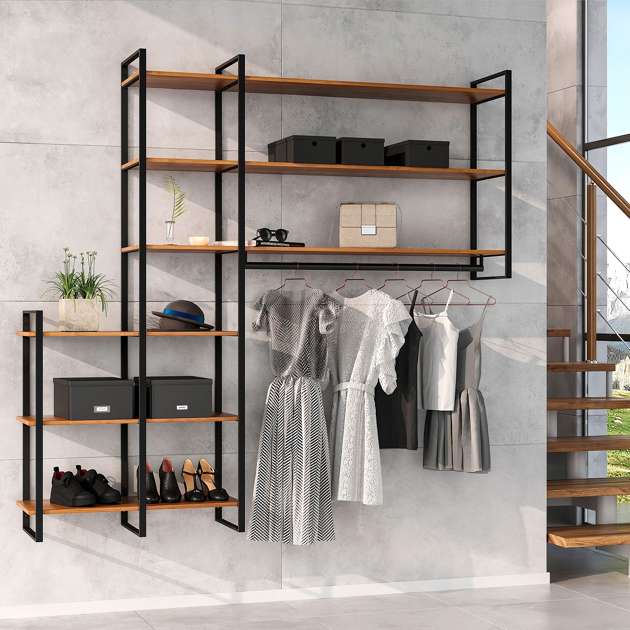 EMUCA - Estructura para estantería Estilo Industrial, Estanteria Pared, Altura 830 mm, Acero, Pintado Negro