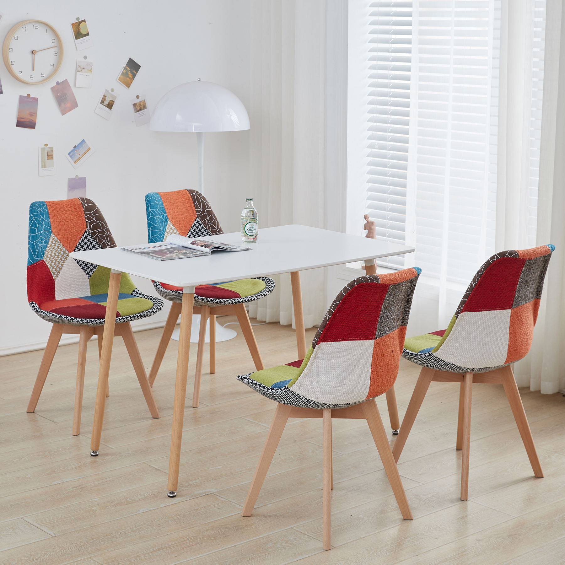 Set Di Sedie Da Pranzo Patchwork Imbottite Con Gambe In Legno - 2, 4 O 6 Pezzi, Colore Marrone (Brown)